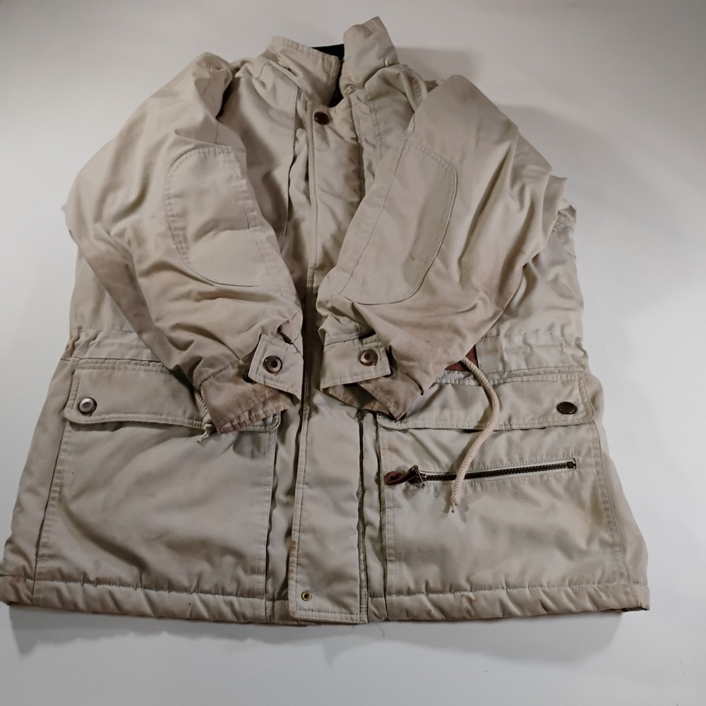 London Fog Men's Large Beige/Green Heavy Utliity Parka Winter Jacket Blemishes
